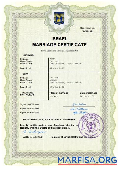Printable Israel marriage certificate Word and PDF template